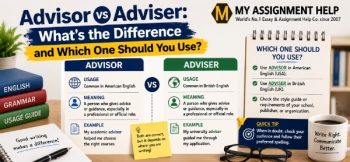 Comparison of advisor vs adviser showing spelling differences, usage examples, and professional writing guidance.