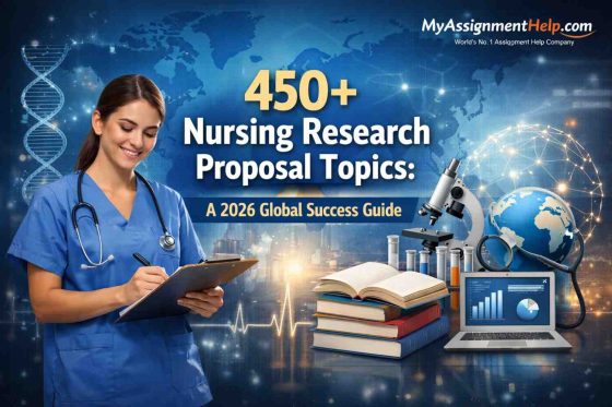 Nursing student researching 2026 nursing research proposal topics on a laptop.