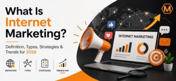 What Is Internet Marketing? Definition, Types, Strategies & Trends for 2026 banner with digital marketing dashboard, megaphone, analytics charts, social media icons, and growth arrow.