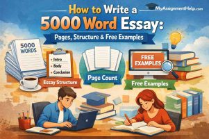 A visual breakdown of a 5000 word essay structure showing word counts for each section.