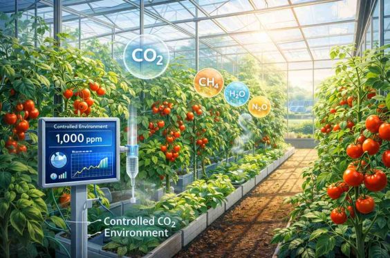 Greenhouse farming demonstrating benefits of controlled greenhouse effect