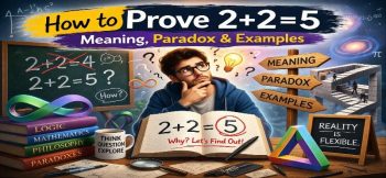 Illustration explaining the paradox of 2+2=5 with chalkboard