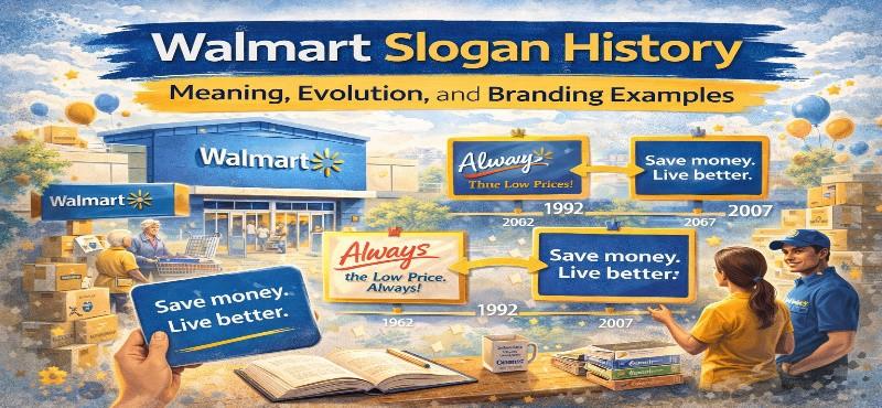 Illustration of Walmart slogan history timeline showing evolution