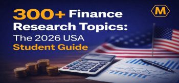 300+ finance research topics 2026 USA student guide with calculator coins and stock chart