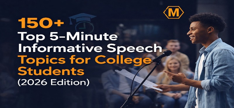 Informative speech topics for college students 2026 presentation with student speaking on stage