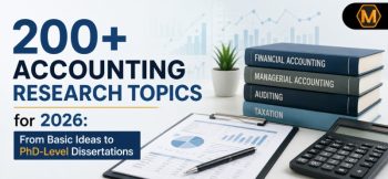 Banner image featuring accounting books, financial charts, a calculator, and the MyAssignmentHelp logo, promoting 200+ accounting research topics for 2026 ranging from basic project ideas to PhD-level dissertation topics.