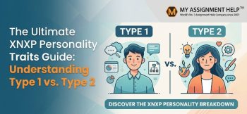 A comparison graphic for XNXP personality types showing two illustrated characters labeled Type 1 and Type 2, with the title "The Ultimate XNXP Personality Traits Guide".