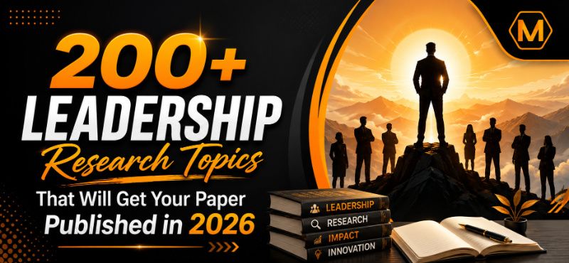Banner featuring the title "200+ Leadership Research Topics That Will Get Your Paper Published in 2026" with a leadership-themed illustration of business professionals, books, and a notebook, alongside the MyAssignmentHelp logo in the top-right corner.