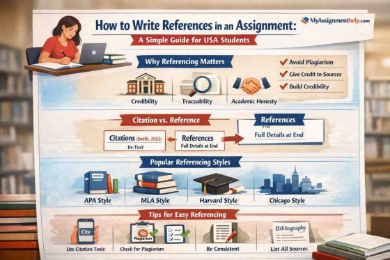 A guide on how to write references in an assignment, including the importance of referencing, citation vs. reference, popular referencing styles like APA, MLA, and Harvard, and tips for easy referencing.