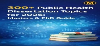 A digital banner for a 2026 Public Health Dissertation guide featuring a stack of books and medical icons