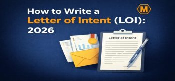 How to write a letter of intent guide cover image showing templates, laptop, clipboard, envelope, and writing tools